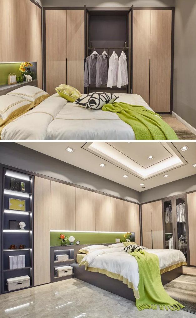 永利集团官网免漆生态板清风胡桃定制衣柜实拍